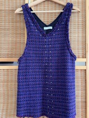 Zara Purple Tweed Sleeveless Shift Dress with Pearl Buttons
